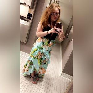 Hawaiian Tropical Floral Wrap High-low Skirt